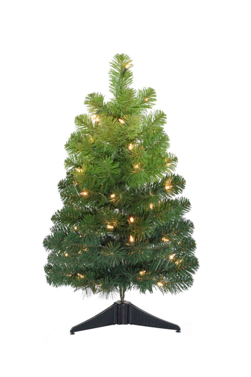 24" Pre lit Tabletop Ombre Green Christmas Tree with Plastic Stand